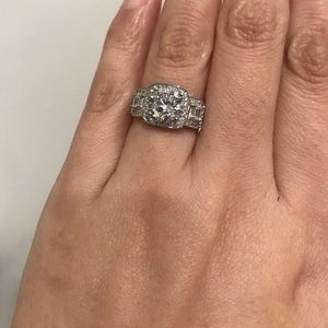 New silver three stone Art Deco engagement ring